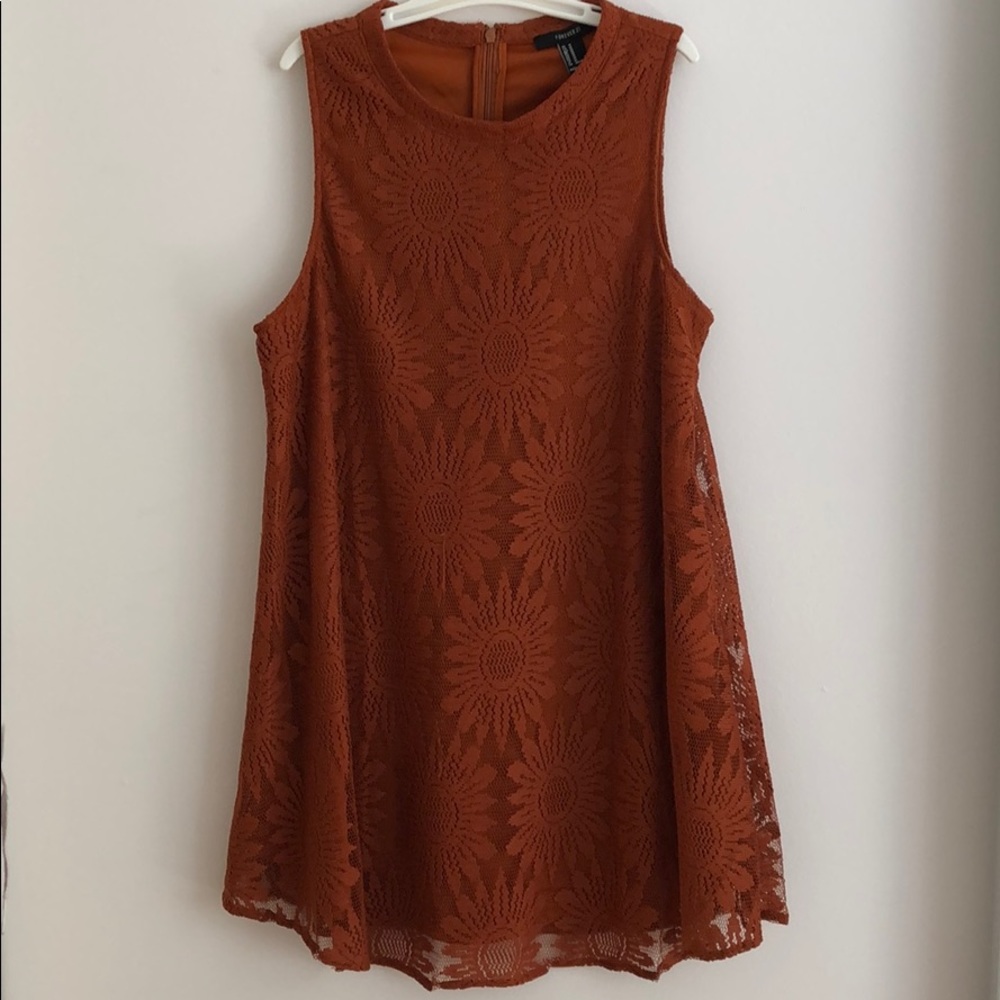 Forever 21 Floral Rust Sleeveless Shift Dress
